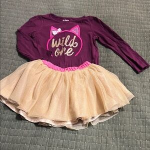 Maroon Long Sleeve Top with Gold Tutu Skirt